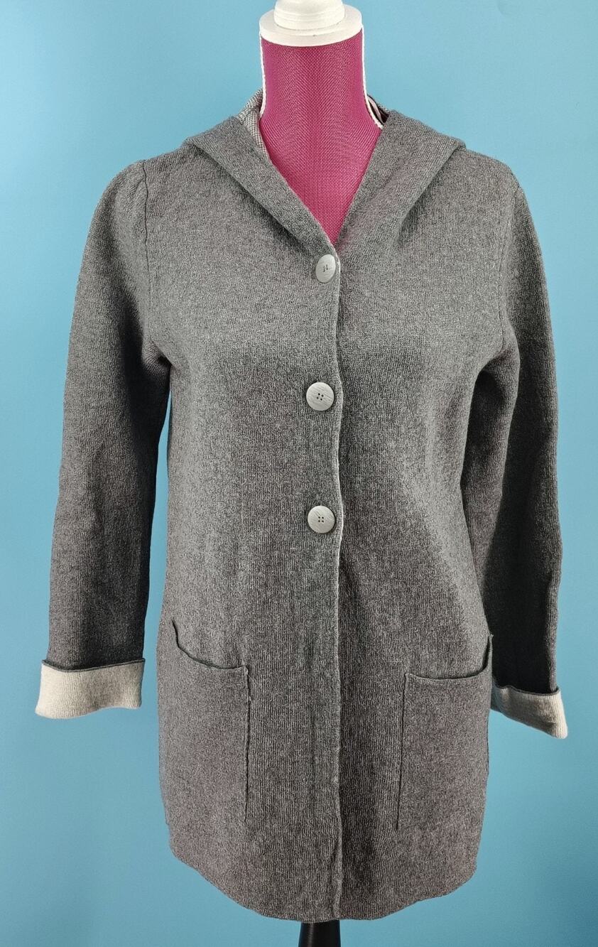 Bianco & Blu Gray Wool Blend Hooded Cardigan Sweater Coat Button Front Pockets S